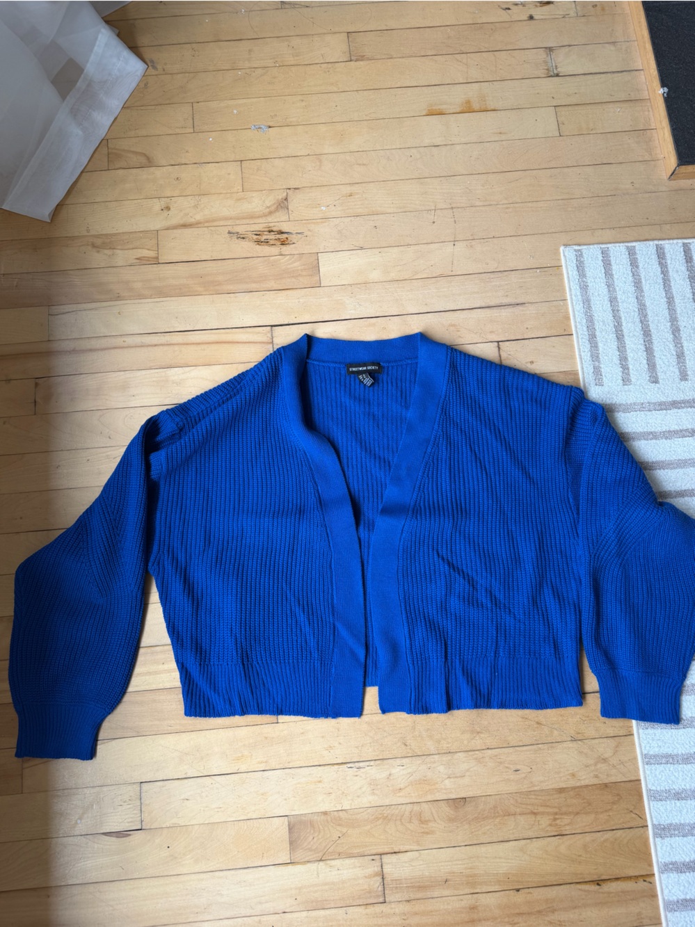 Open-Front Cropped Knit Cardigan - Blue